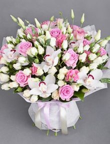 Bouquet rosas y lisianthus