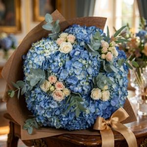 Bouquet hortensias azules / blancas.